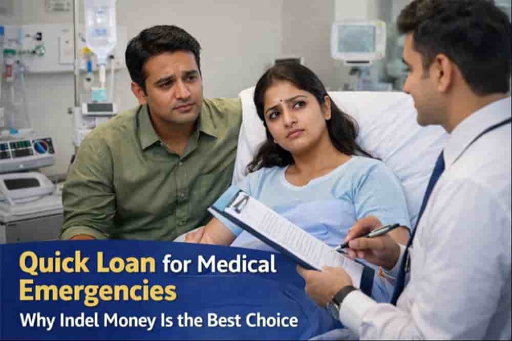 Indian couple consulting a doctor in a hospital during a medical emergency, representing the need for a quick loan for medical emergencies to cover urgent healthcare expenses.