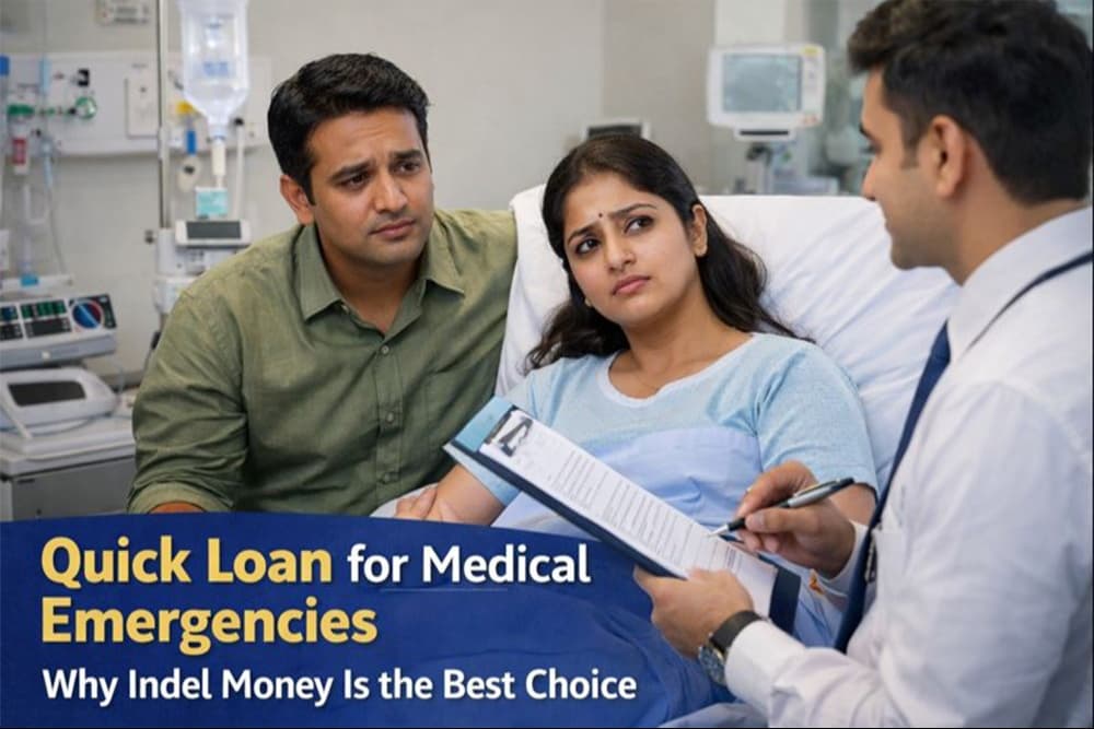 Indian couple consulting a doctor in a hospital during a medical emergency, representing the need for a quick loan for medical emergencies to cover urgent healthcare expenses.